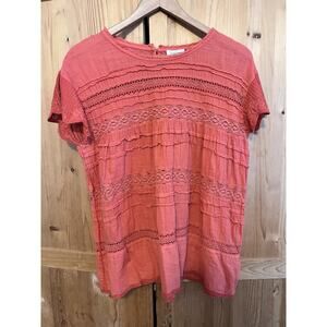 Sundance Aria Blouse Embroidered Lace Panels Size M Retails $88 Orange/coral
